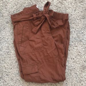 Rust color Loft pants with paper bag style waist